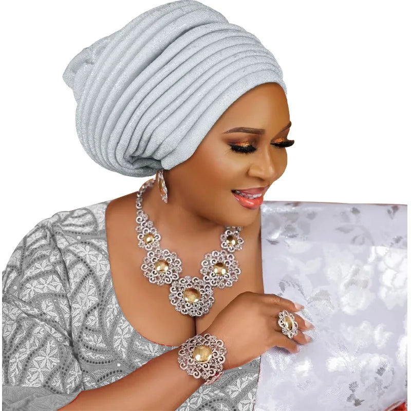 Turban Plissé pour Femme, Cravate de Sauna, ixde Mariage Africain, Nigeria, 2025