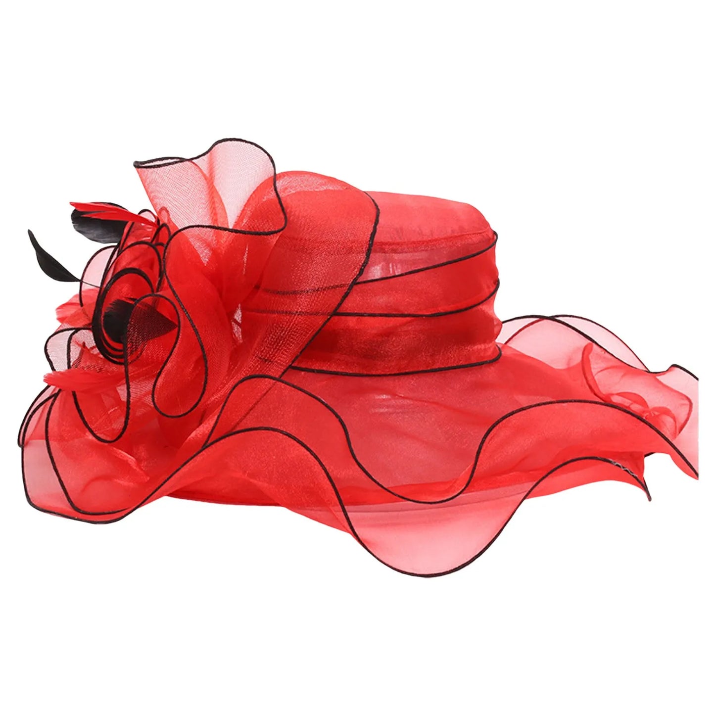 Femmes élégantes chapeau de soleil Organza Fedoras été chapeaux de soleil femmes Kentucky Derby large bord casquette de plage mariage Cocktail thé fête chapeaux