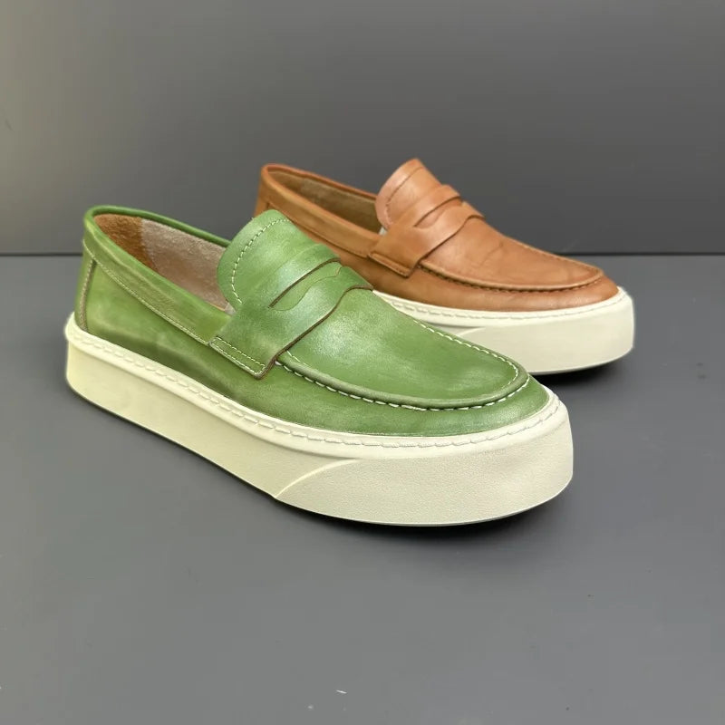 DOYUTIG-Chaussures à enfiler en cuir véritable pour hommes, chaussures de planche décontractées rétro pour hommes, baskets chimneakers de printemps et d'automne, marque de mode masculine, SG009