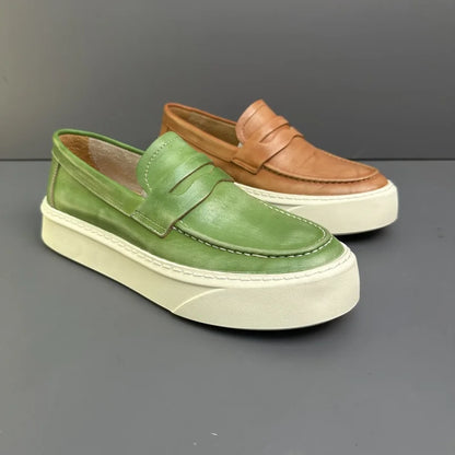 DOYUTIG-Chaussures à enfiler en cuir véritable pour hommes, chaussures de planche décontractées rétro pour hommes, baskets chimneakers de printemps et d'automne, marque de mode masculine, SG009