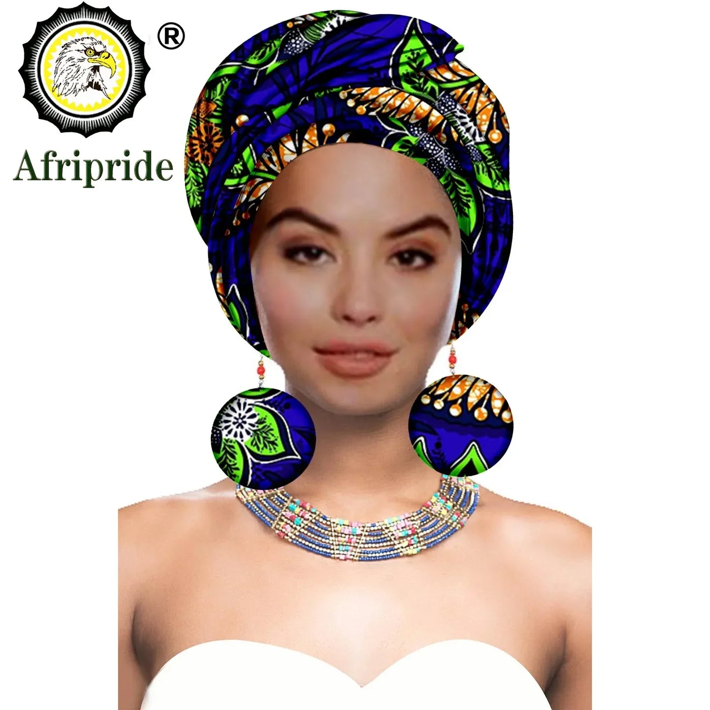 Turbans - bandeaux africains pour femme foulard africain couvre-chef nigérian avec boucle d'oreille assortie Dashiki Ankara cire S20H004