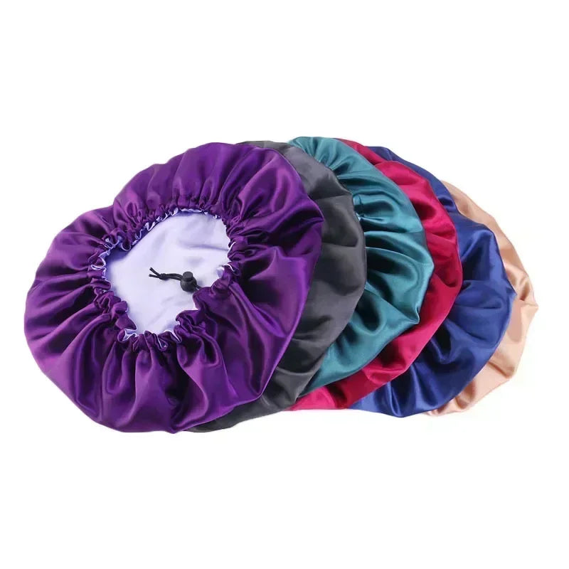 Bonnet en Satin réversible pour cheveux, Double couche réglable, couvre-tête pour dormir, accessoires de coiffure bouclés et élastiques