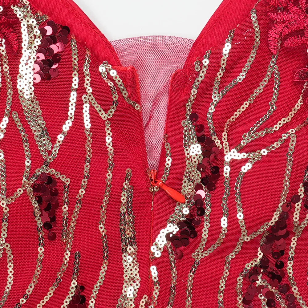 Robe de soirée à paillettes pour femmes, grande taille, col en v, dos nu, S10272