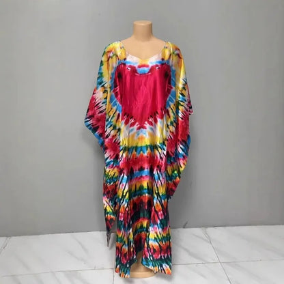 Robe confortable grande taille pour femmes, imprimé Floral, taille ample, jupe longue, manches chauve-souris, col en V, longueur cheville, mode élégante