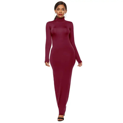 Femmes sulfRobes Grande Taille ixSolide Document Femmes Manches sulfCol Roulé Tambours con Robe Maxi Robe Éducative S-5XL