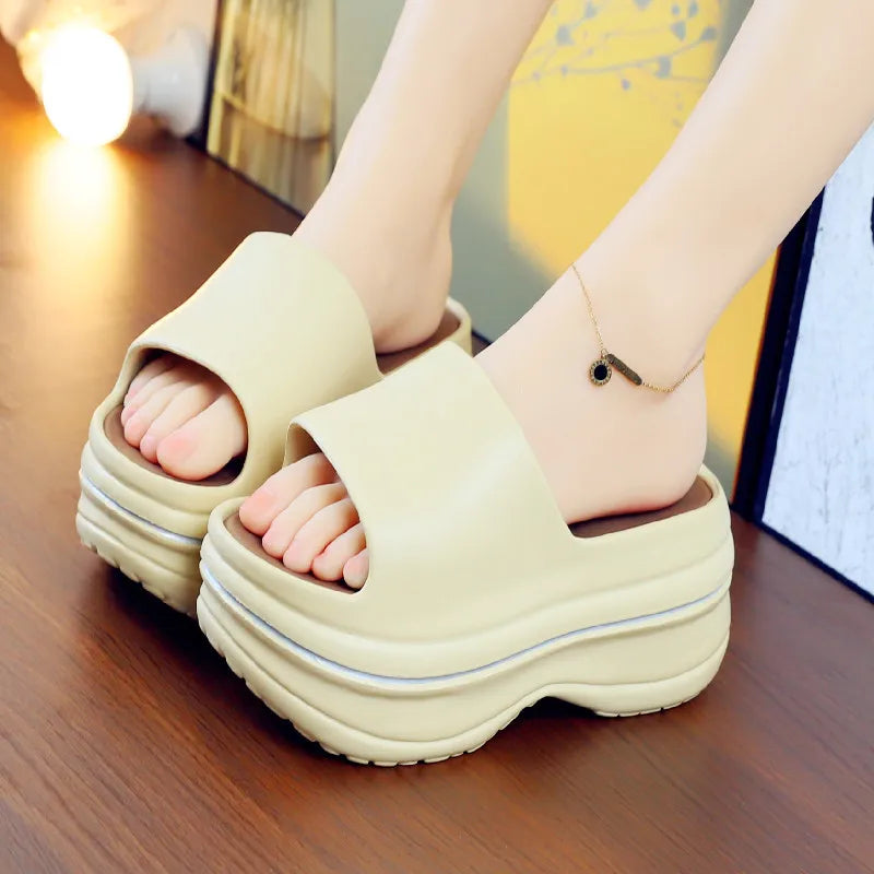 Sandales d'été à talons hauts de 7 cm pour femmes, mules à talons épais, tongs EVA, chaussures de maison, pantoufles à plateforme d'extérieur, nouvelle collection