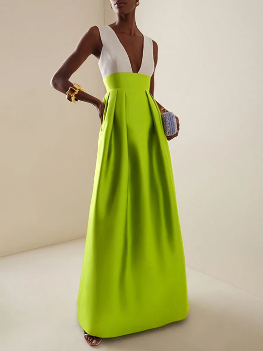 Modigirl femmes élégantes soirée Cocktail Maxi robes 2025 taille haute col en v profond robe Sexy pour femme fête invité de mariage