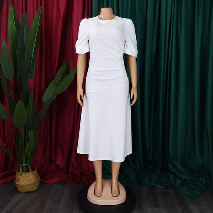 FairyShely-Robe longue à manches courtes pour femmes, grande taille, col rond, grandes robes pour dames, robe de soirée serrée, robe curvy, monochromatique, été, 2025