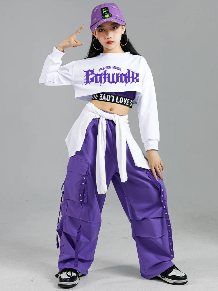 Haut court K-pop pour filles, pantalons cargo, cardigan de danse de rue pour enfants, olympiques streetwear pour enfants, ensembles de vêtements de groupe de filles Jazz