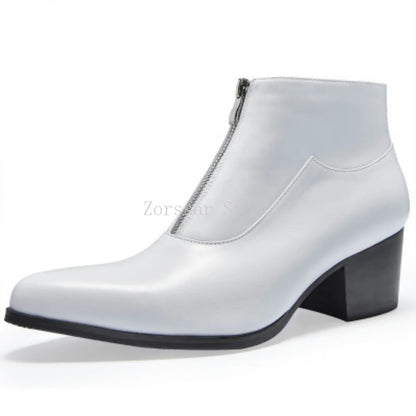 Bottines de luxe en cuir véritable pour hommes, talons hauts de 6 Cm, chaudes, noires et blanches, bottes sociales pour fête de mariage, chaussures habillées, hiver 2024