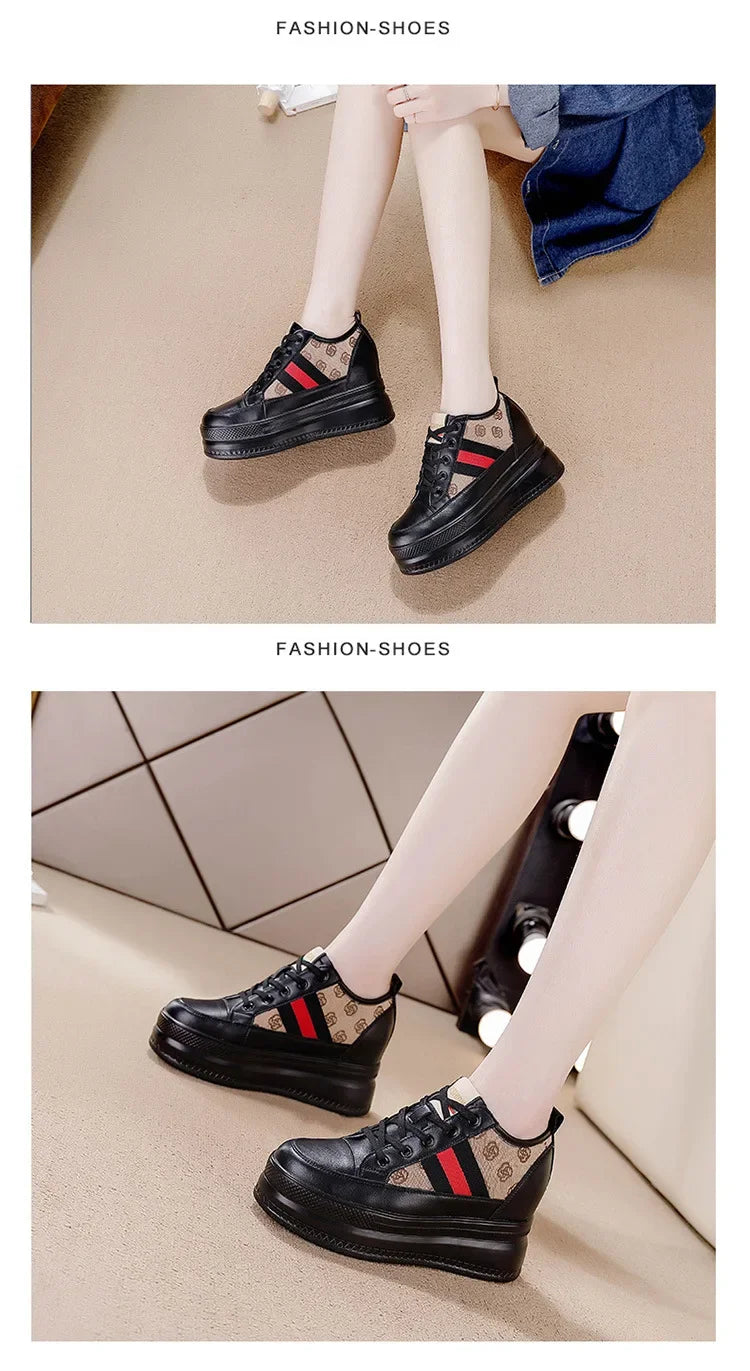 9cm femmes chaussures grosses baskets Air maille évider en cuir véritable blanc chaussures compensées plate-forme talon pompes Mujer Bombas