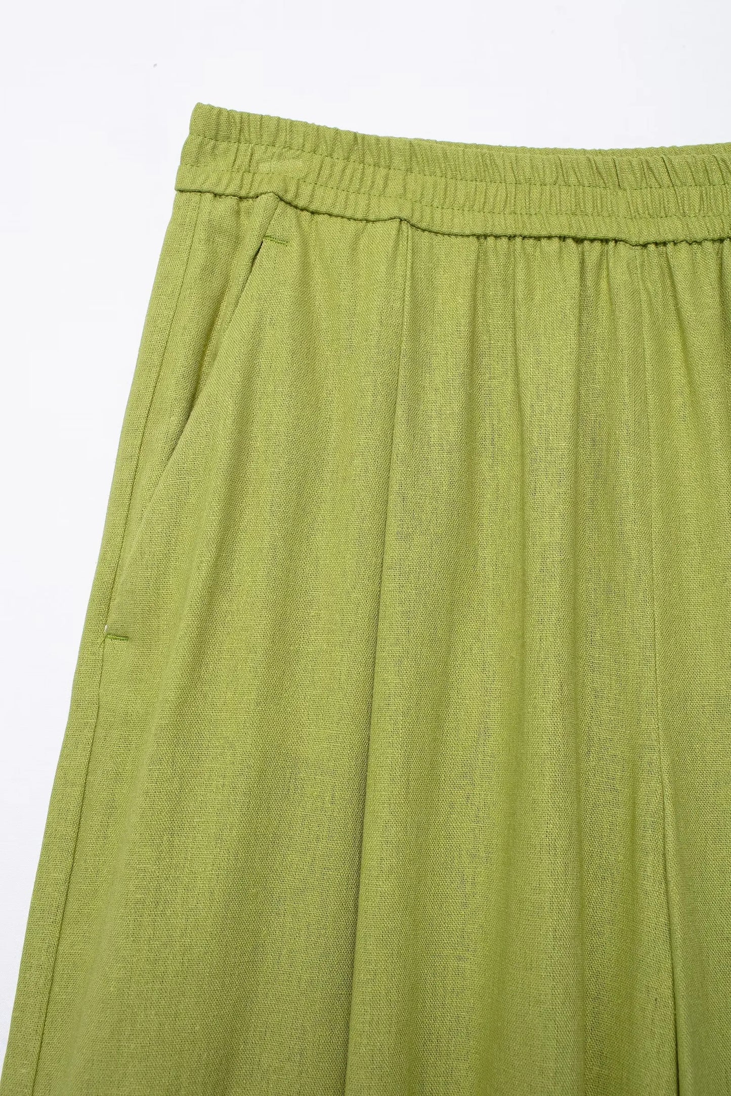 TRAFZA 2024 femmes 2 pièces ensemble taille élastique poche plis décorer pantalon à jambes larges + solide simple boutonnage fente ourlet Blouse haut