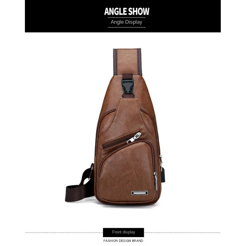 Nouveau sac de poitrine USB pour hommes portable grande capacité charge sac à bandoulière décontracté sports de plein air sac de poitrine en polyuréthane