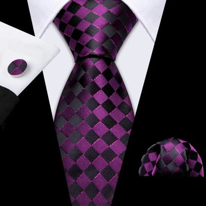 Barry.Wang violet lilas lavande soie hommes cravate mouchoir bouton de manchette ensemble Jacquard cravate florale pour homme mariage fête d'affaires