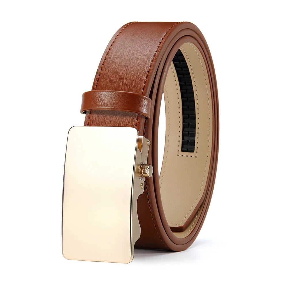 Ceinture d'affaires à cliquet lisse en cuir de qualité supérieure pour hommes, robe décontractée, 03 structure réglable, sur mesure