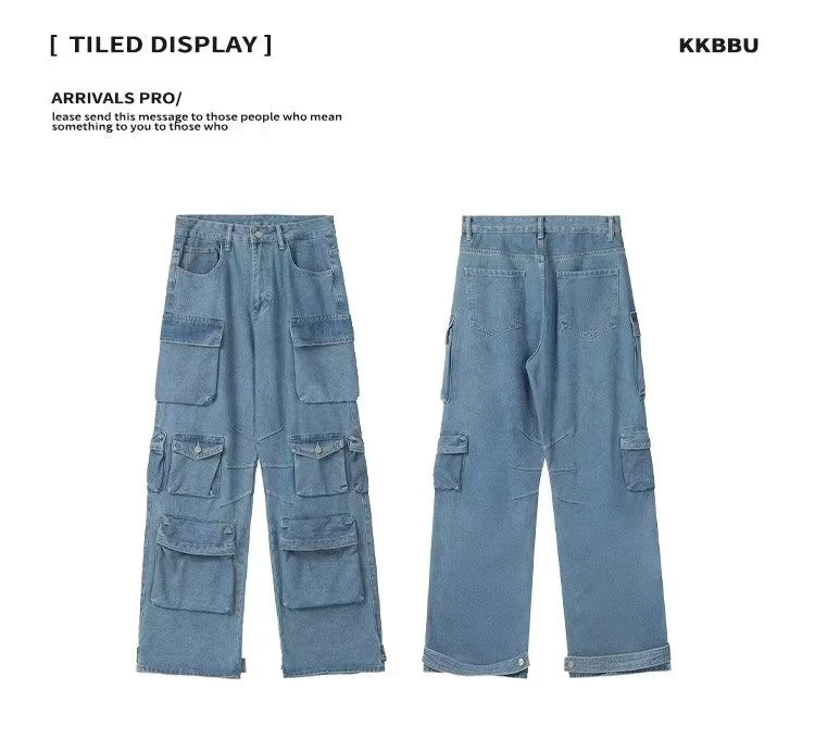 Jean Baggy à jambes larges pour femmes, pantalon Cargo multi-poches, nouvelle mode Harajuku Y2K, Streetwear, jean bleu délavé, 2025