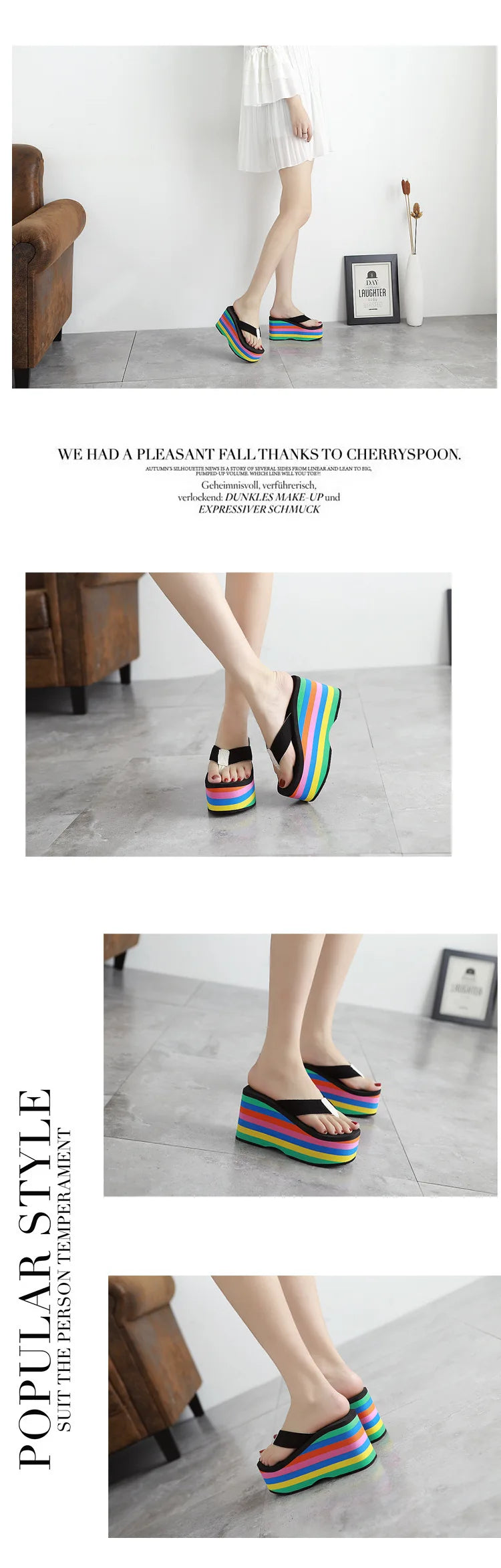 Tongs arc-en-ciel pour femmes, sandales de plage d'été, sangle givrée, pantoufles à talons compensés très hauts, pantoufles d'extérieur d'été