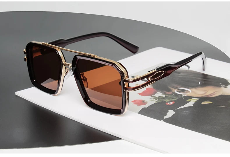 2025 Steam Punk lunettes De soleil rétro carré hommes femmes mode Double faisceau lunettes unisexe cadre en métal nuances à la mode Oculos De Sol