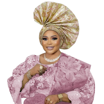 Luxe africain Aso Oke Auto Gele couvre-chef Turban casquette femmes chapeaux nigérian fête de mariage couvre-chef Bonnet tête enveloppement Hijab chapeau