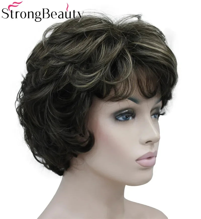 Forte beauté dames perruques courtes ondulées cheveux blonds dorés pour les femmes synthétique Capless perruque 16 couleurs