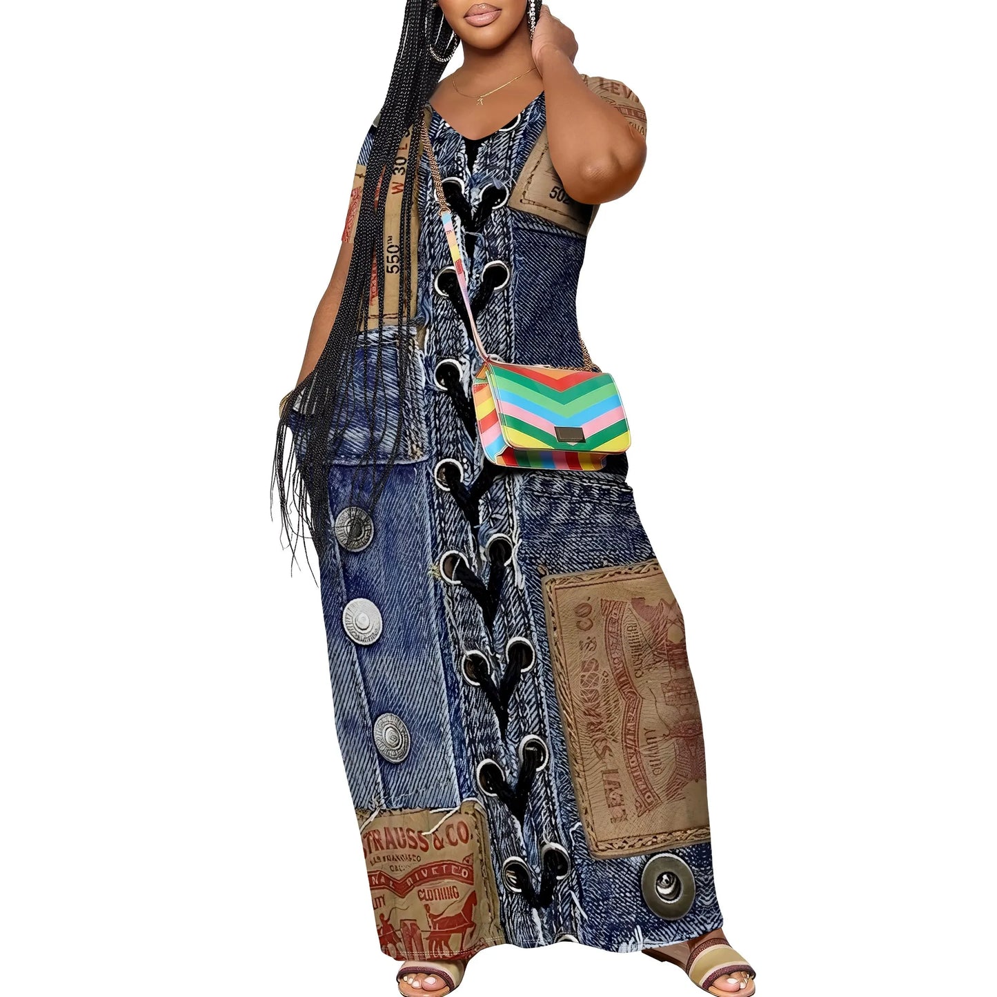 Robe longue décontractée pour femmes, tenue de plage à bretelles, avec poches, été