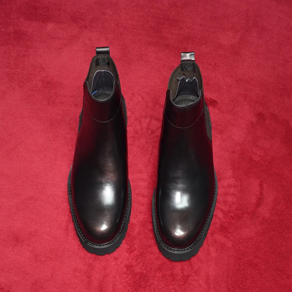 Bottes Chelsea montantes de Style britannique pour hommes, chaussures classiques de luxe en cuir véritable avec bande élastique pour augmenter la hauteur, automne et hiver