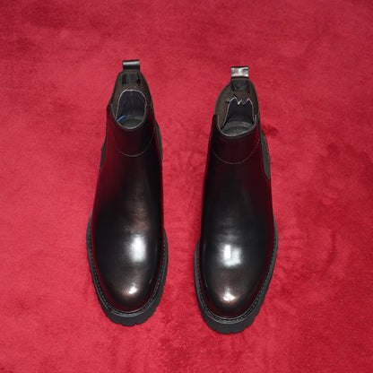 Bottes Chelsea montantes de Style britannique pour hommes, chaussures classiques de luxe en cuir véritable avec bande élastique pour augmenter la hauteur, automne et hiver
