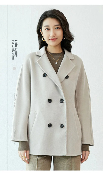 Manteau en laine Double face pour femme, épais, mi-long, col de costume, coupe ample, couleur Pure, polyvalent, nouveau Style automne hiver