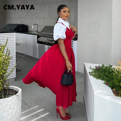 CM.YAYA – robe chemise longue à manches courtes bouffantes pour femmes, douce, Slim, taille haute, froncée, plissée, plage, Streetwear, Maxi, grande balançoire