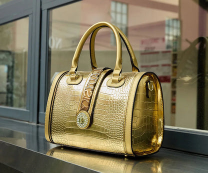 Sac à bandoulière classique rétro pour femmes, sac à main Boston Crocodile en relief, décoration de lettres, sac à poignée supérieure de haute qualité