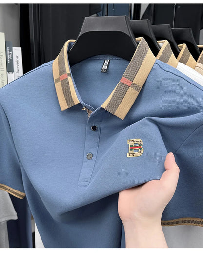 Polo d'été à manches courtes pour hommes, mode golf, design haut de gamme, broderie en soie glacée exquise, T-shirt respirant, 2025