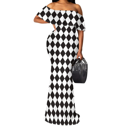 Robe longue rayée noir et blanc S-3XL – Robe sirène élégante à épaules dénudées pour femmes urbaines
