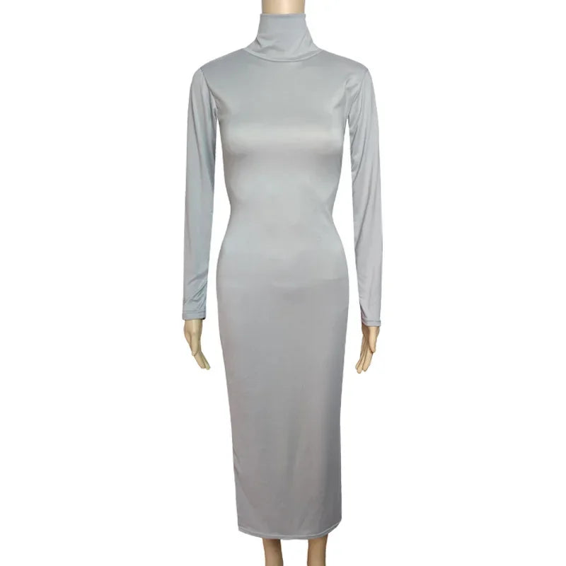 Robe longue à col haut pour femme, couleur unie, Sexy, élégante, transfrontalière, B105, AE, Stockpile, à la mode, automne