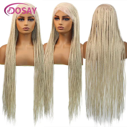 Perruques tressées en boîte Cornrow 36 pouces, perruque synthétique Blonde 613 pour femmes, perruque Lace Front Wig tressée avec raie latérale de haute qualité, perruque Faux Locs