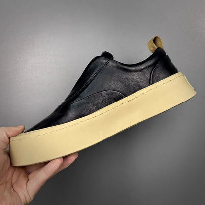 Mocassins à enfiler en cuir véritable pour hommes, chaussures de loisirs respirantes, mode, Style polyvalent, bout rond, plateforme, chaussures décontractées, qualité supérieure