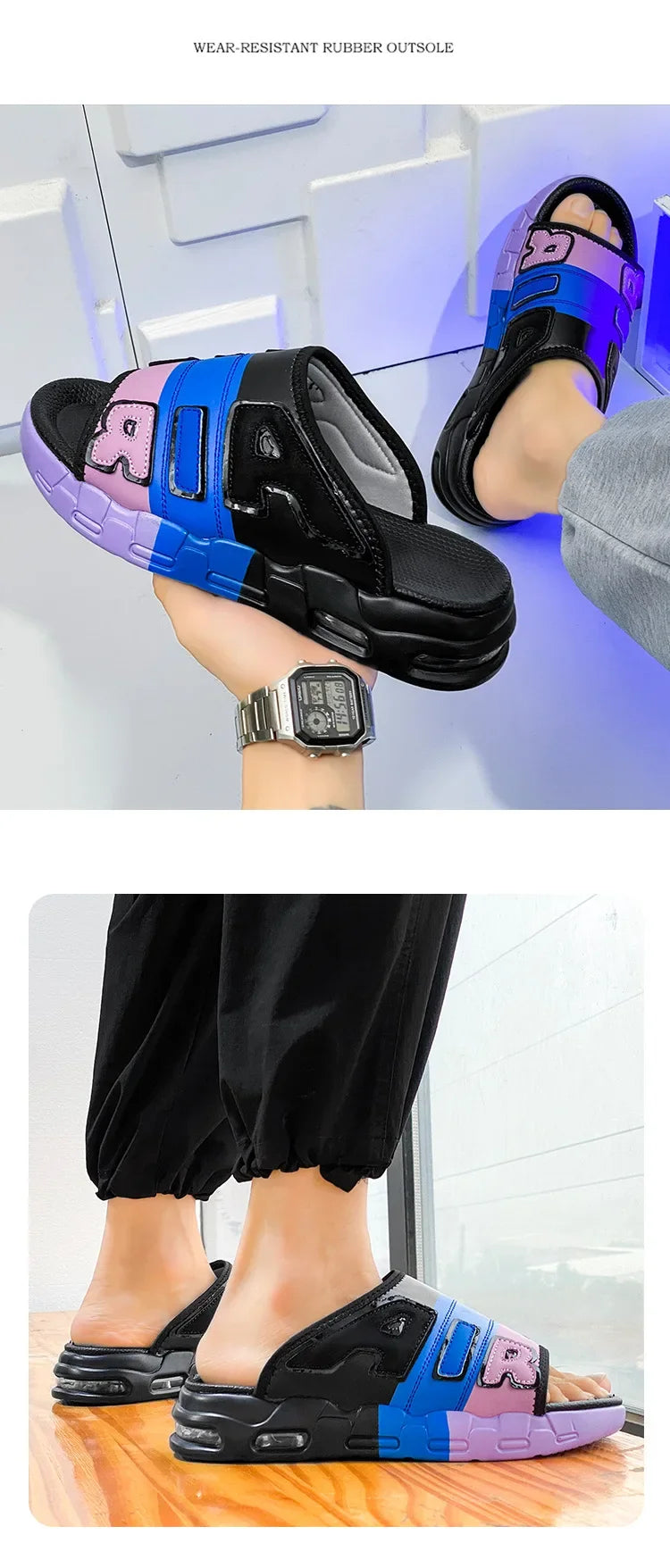 CasualPlus Size chaussons pour hommes pantoufles de sport d'été coussin d'air pour hommes chaussures de plage à fond épais matériau EVA