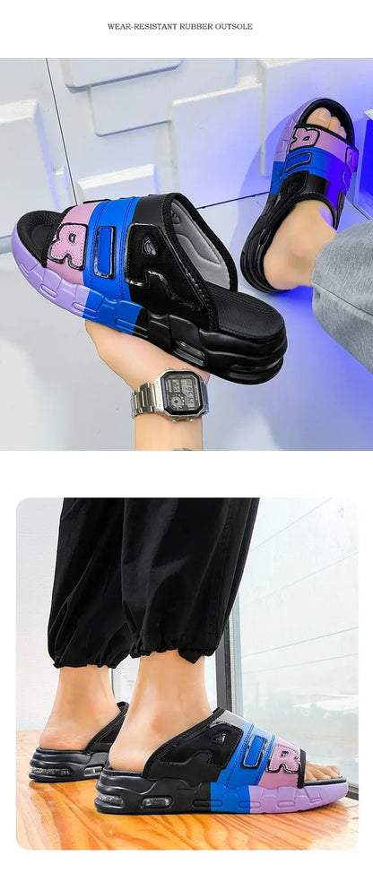 CasualPlus Size chaussons pour hommes pantoufles de sport d'été coussin d'air pour hommes chaussures de plage à fond épais matériau EVA