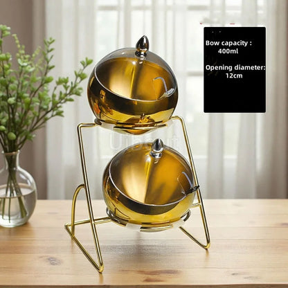 Support de bol doré pour Sauce à bouche Oblique en acier inoxydable, Pot chaud, panier d'assaisonnement pour Buffet, Pot plat, récipient, bol sphérique pour salade
