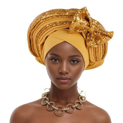 Cravate de Sauna à Paillettes pour Femme, Turban Africain avec Nministériels d Papillon Doux, Accessoire de ix