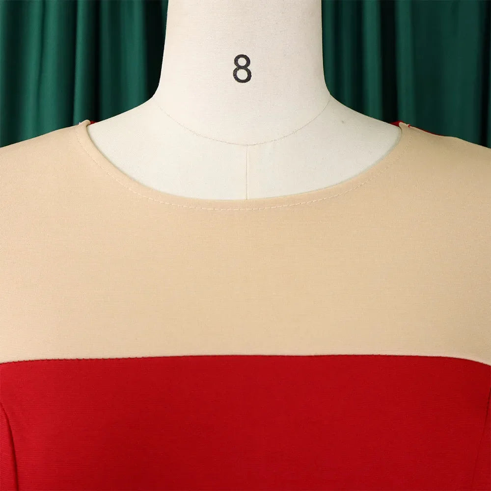 Robe élégante à col rond pour femme, manches trois quarts, gaine patchwork, hanches GT, mi-mollet, affaires professionnelles, chaud, bureau