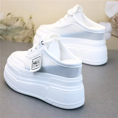 Pantoufles d'Été à Semelles Compensées pour Femmes, Chaussures Paresseuses en Maille Respirante pour Petits Pieds, Sandales à Plateforme Antidérapantes