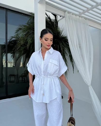 Ensemble deux pièces pour femmes, streetwear, décontracté, à la mode, pour les travailleuses, avec poche, collection été 2024