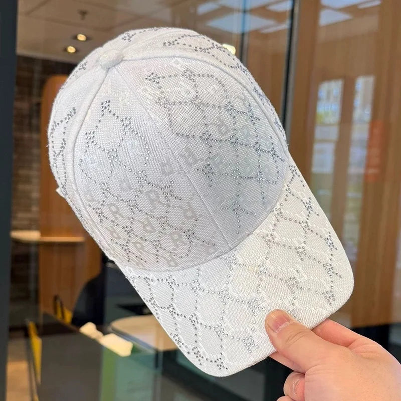 Casquette de Baseball avec lettres en strass pour hommes et femmes, casquette de soleil de rue, chapeau de langue de canard assorti, chapeau de soleil d'extérieur