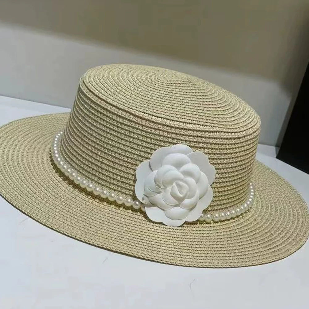 Chapeau plat d'été pour femmes, nouveau style, chapeau de soleil, de plage, de mariage, de thé, élégant, avec coiffure en perles, 모자