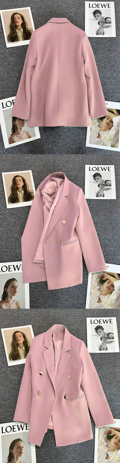 Couleur bonbon OL Blazer printemps automne cranté à manches longues Double boutonnage bouton en métal mince poche Blazer manteaux ZXFS-S602