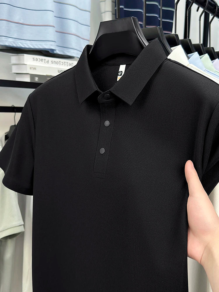 2025 Chemise polo gaufrée sportive pour hommes |   Tailles supérieures de Tennis de Golf évacuant l'humidité S-5XL, boutons-pression, antibactérien 7A de haute qualité