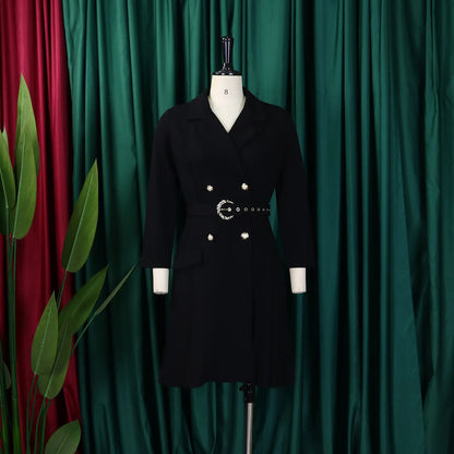 Robe plissée mi-longue à col de costume, taille haute, à la mode, nouvelle collection automne 2025