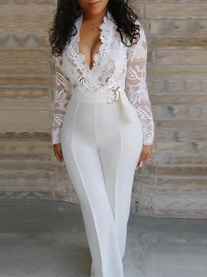 Combinaison blanche en dentelle pour femme, salopette élégante, longue, une pièce, taille haute, plume, soirée de mariage, barboteuses sexy, Y2K