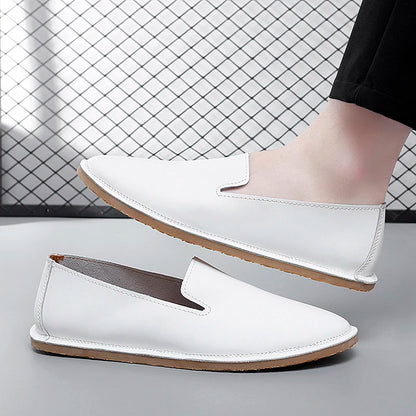 Chaussures à enfiler en cuir faites à la main, mocassins décontractés et souples pour hommes, mocassins simples et confortables, chaussures de bateau respirantes, chaussures plates d'affaires à la mode