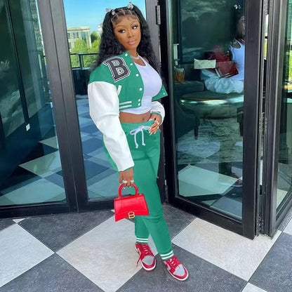 European and N Women's Wear B Monochrome Jacket Single-breasted Monochrome Printed Baseball Suit